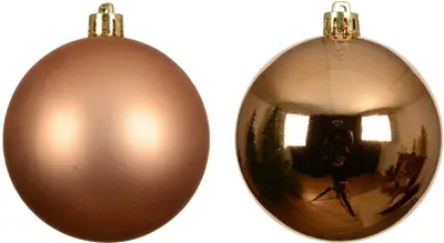 Decoris kunststof kerstbal 8cm brandy 6 stuks - afbeelding 2