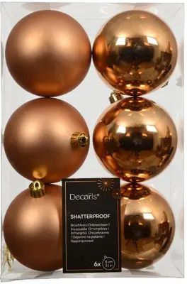 Decoris kunststof kerstbal 8cm brandy 6 stuks - afbeelding 1
