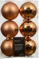Decoris kunststof kerstbal 8cm brandy 6 stuks - afbeelding 1