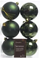 Decoris kunststof kerstbal 8cm dennengroen 6 stuks - afbeelding 1