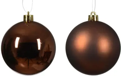 Decoris kunststof kerstbal 8cm espresso 6 stuks - afbeelding 2
