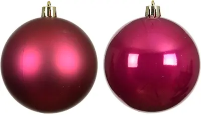 Decoris kunststof kerstbal 8cm festive roze 6 stuks - afbeelding 2