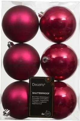 Decoris kunststof kerstbal 8cm festive roze 6 stuks - afbeelding 1