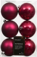 Decoris kunststof kerstbal 8cm festive roze 6 stuks - afbeelding 1