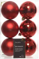 Decoris kunststof kerstbal 8cm kerstrood 6 stuks - afbeelding 1