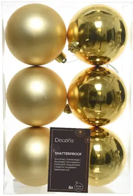 Decoris kunststof kerstbal 8cm licht goud 6 stuks - afbeelding 1
