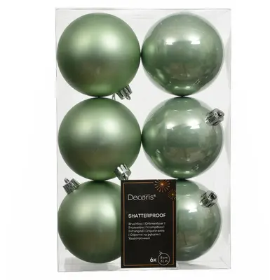 Decoris kunststof kerstbal 8cm matcha groen 6 stuks - afbeelding 1