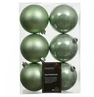 Decoris kunststof kerstbal 8cm matcha groen 6 stuks - afbeelding 1
