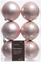Decoris kunststof kerstbal 8cm poederroze 6 stuks - afbeelding 1