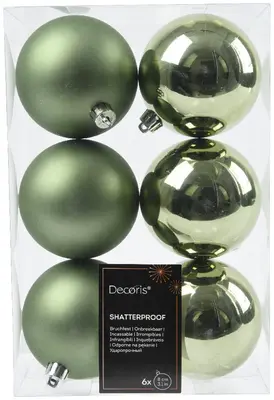 Decoris kunststof kerstbal 8cm rosemarijn 6 stuks - afbeelding 1