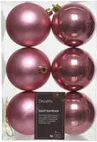 Decoris kunststof kerstbal 8cm velours roze 6 stuks kopen?