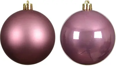 Decoris kunststof kerstbal 8cm vintage roze 6 stuks - afbeelding 2
