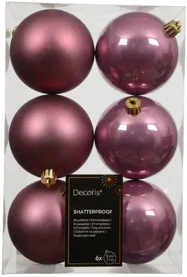 Decoris kunststof kerstbal 8cm vintage roze 6 stuks - afbeelding 1