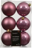 Decoris kunststof kerstbal 8cm vintage roze 6 stuks - afbeelding 1