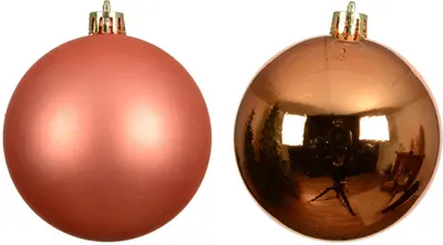 Decoris kunststof kerstbal 8cm warm oranje 6 stuks - afbeelding 2