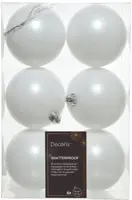 Decoris kunststof kerstbal 8cm winterwit 6 stuks - afbeelding 1