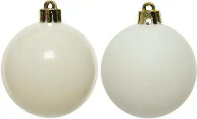 Decoris kunststof kerstbal 8cm wolwit 6 stuks - afbeelding 2