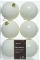 Decoris kunststof kerstbal 8cm wolwit 6 stuks - afbeelding 1