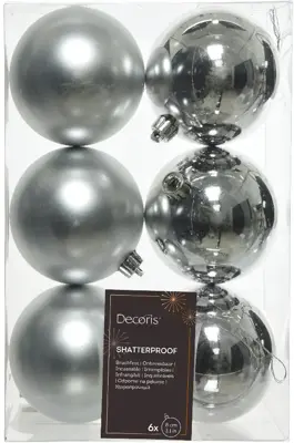 Decoris kunststof kerstbal 8cm zilver 6 stuks - afbeelding 1