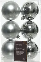Decoris kunststof kerstbal 8cm zilver 6 stuks