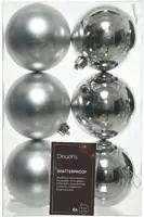 Decoris kunststof kerstbal 8cm zilver 6 stuks - afbeelding 1