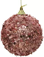 Decoris kunststof kerstbal folie 8cm velours roze