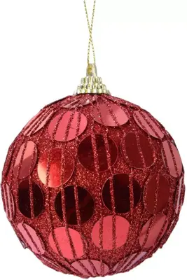 Decoris kunststof kerstbal glitter cirkel 8cm kerstrood