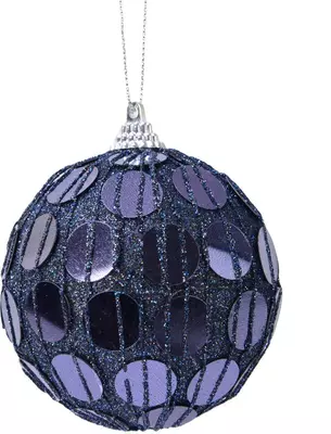 Decoris kunststof kerstbal glitter cirkel 8cm nachtblauw