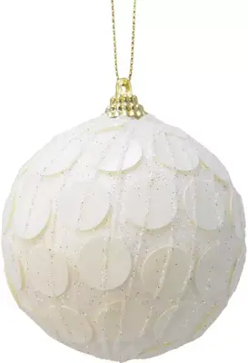 Decoris kunststof kerstbal glitter cirkel 8cm wolwit