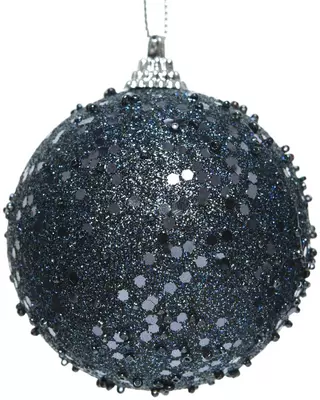 Decoris kunststof kerstbal glitter en paillette 8cm nachtblauw