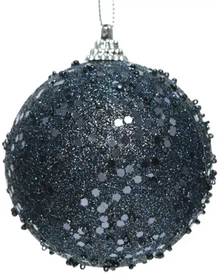 Decoris kunststof kerstbal glitter en paillette 8cm nachtblauw