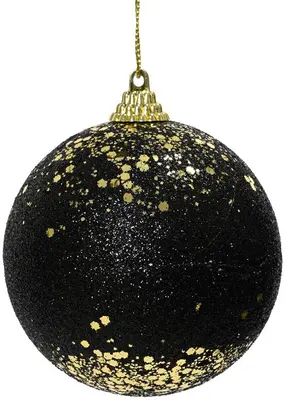 Decoris kunststof kerstbal glitter en paillette 8cm zwart