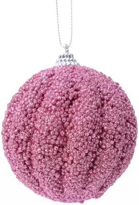 Decoris kunststof kerstbal glitter swirl 8cm lippenstift roze