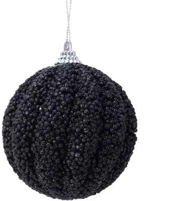 Decoris kunststof kerstbal glitter swirl 8cm zwart