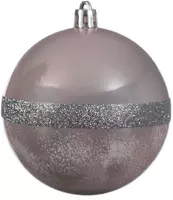 Decoris kunststof kerstbal glitterrand 8cm poederroze