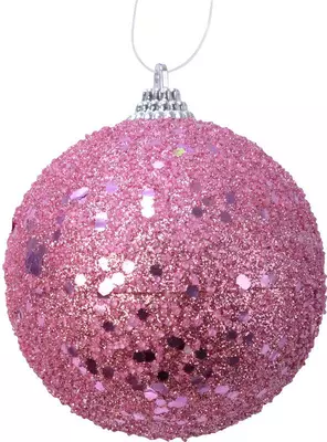 Decoris kunststof kerstbal kraal en paillette 8cm lippenstift roze