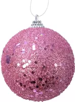 Decoris kunststof kerstbal kraal en paillette 8cm lippenstift roze kopen?