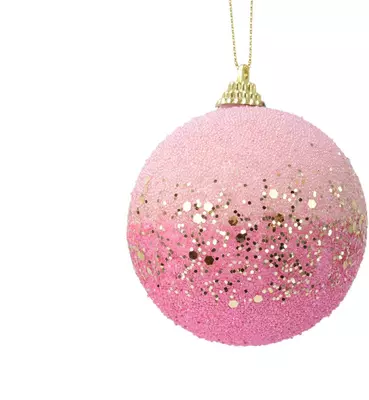 Decoris kunststof kerstbal kraal en paillette 8cm roze