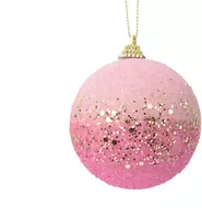 Decoris kunststof kerstbal kraal en paillette 8cm roze kopen?