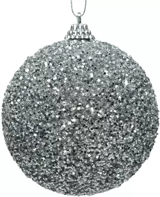 Decoris kunststof kerstbal kralen 8cm zilver