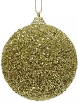 Decoris kunststof kerstbal kralen glitter 8cm licht goud