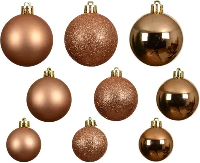 Decoris kunststof kerstbal mix brandy 30 stuks - afbeelding 2