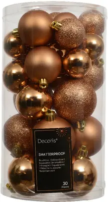 Decoris kunststof kerstbal mix brandy 30 stuks - afbeelding 1