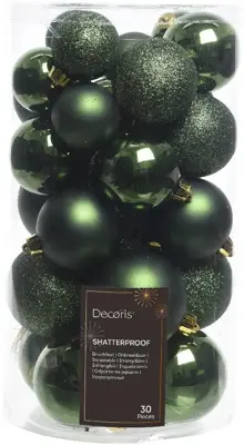 Decoris kunststof kerstbal mix dennengroen 30 stuks - afbeelding 1