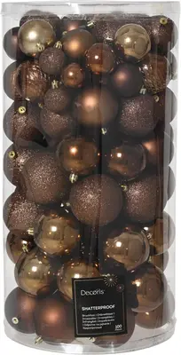 Decoris kunststof kerstbal mix espresso 100 stuks