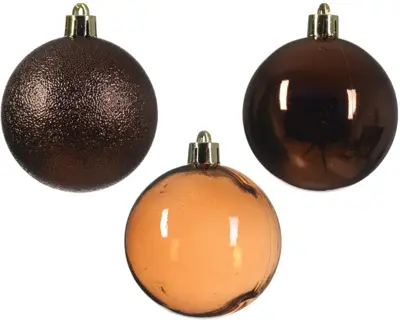 Decoris kunststof kerstbal mix espresso 25 stuks - afbeelding 2