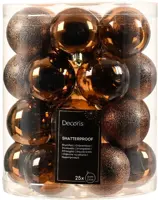 Decoris kunststof kerstbal mix espresso 25 stuks - afbeelding 1