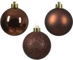 Decoris kunststof kerstbal mix espresso 30 stuks - afbeelding 2