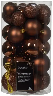 Decoris kunststof kerstbal mix espresso 30 stuks - afbeelding 1