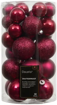 Decoris kunststof kerstbal mix festive roze 30 stuks - afbeelding 1